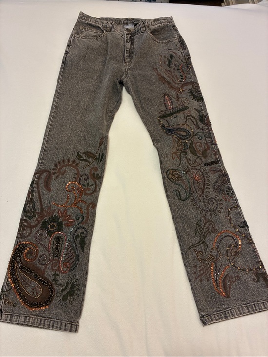 Chico's Denim - Chico's Gray Flare Jeans with Paisley Embroidery